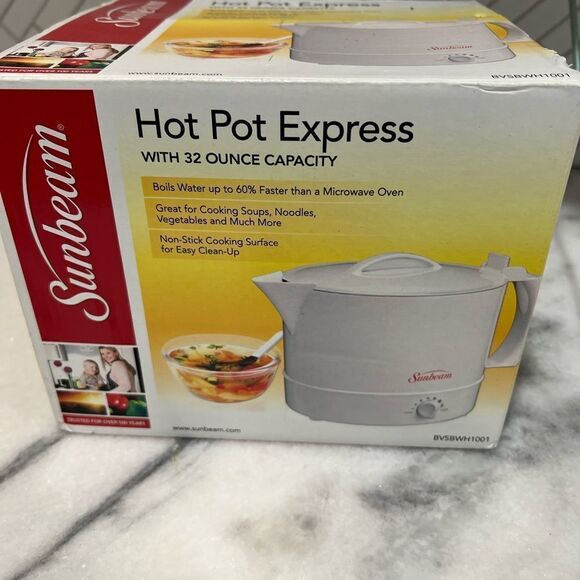 Sunbeam Hot Pot Express Electric Flip Top Adjustable Heat Setting White 32 Ounce - Picture 1 of 10